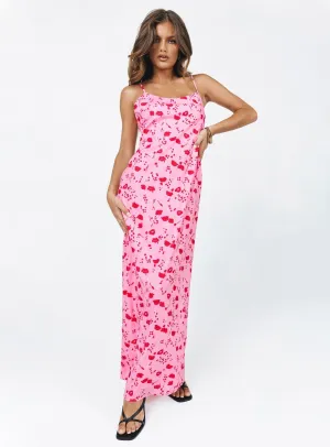 Cherry Dream Maxi Dress Pink Stripe Flow Rose Arch