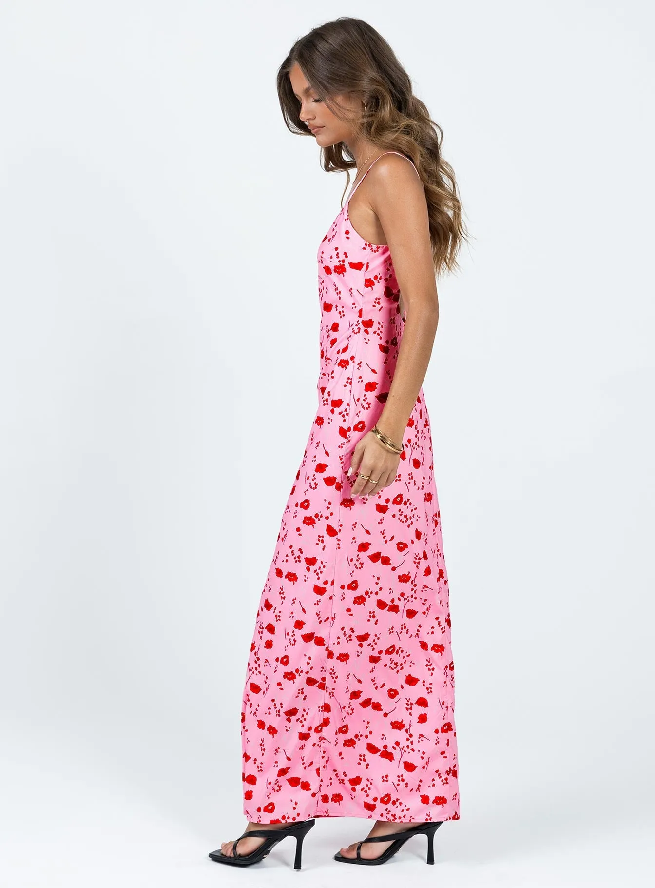 This maxi dress creates an elegant silhouette without sacrificing comfort Effortless vacation dress Cherry Dream Maxi Dress Pink