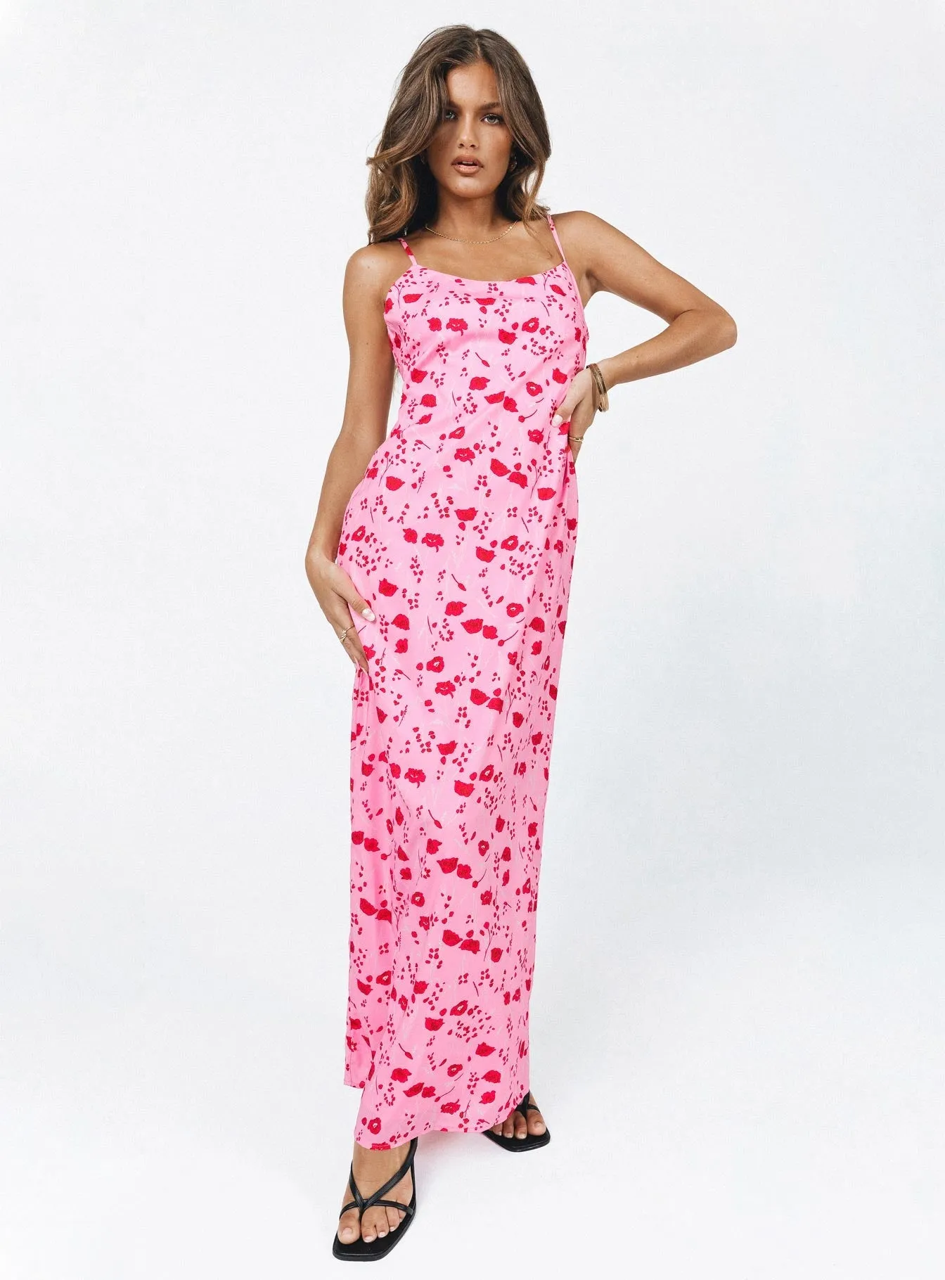 Cherry Dream Maxi Dress Pink Stripe Flow Rose Arch