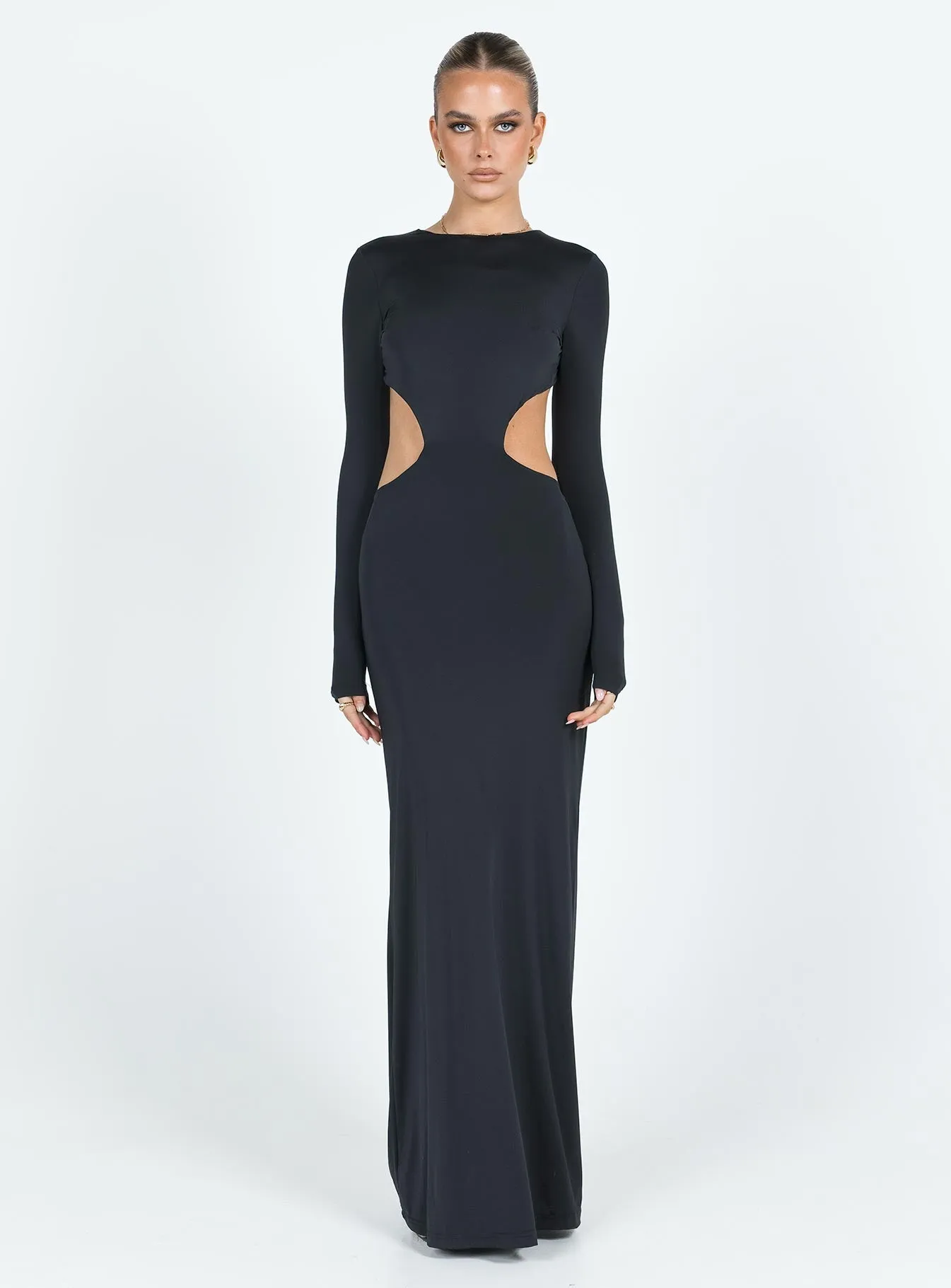 Heuston Backless Maxi Dress Black Sheer Layer