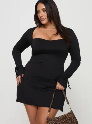 Dalzine Long Sleeve Mini Dress Black Curve Self Spice Floral Prints Wear