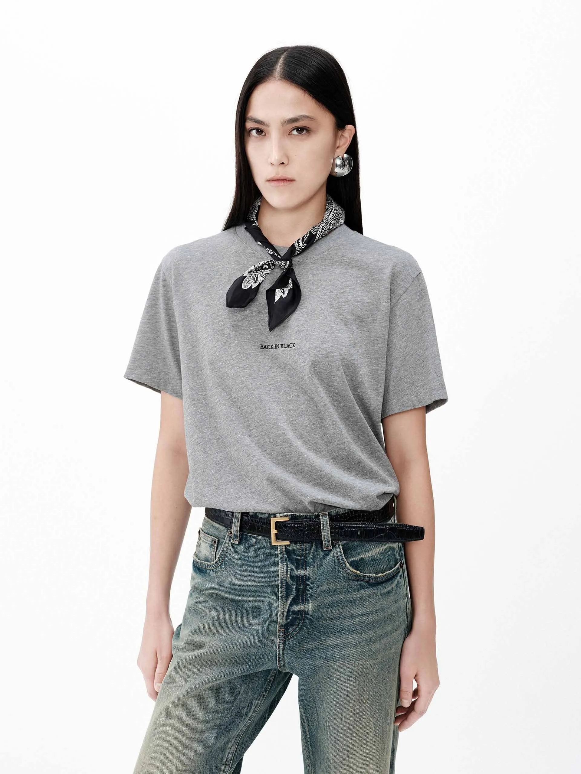 casual top Trendy Fabric Front Slogan Cotton T-shirt