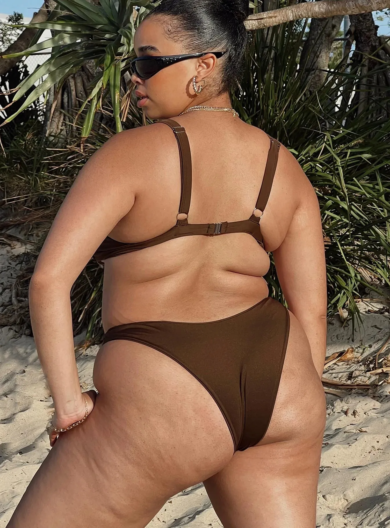 Lolita Bikini Bottoms Brown Curve Cross Back Strap Design