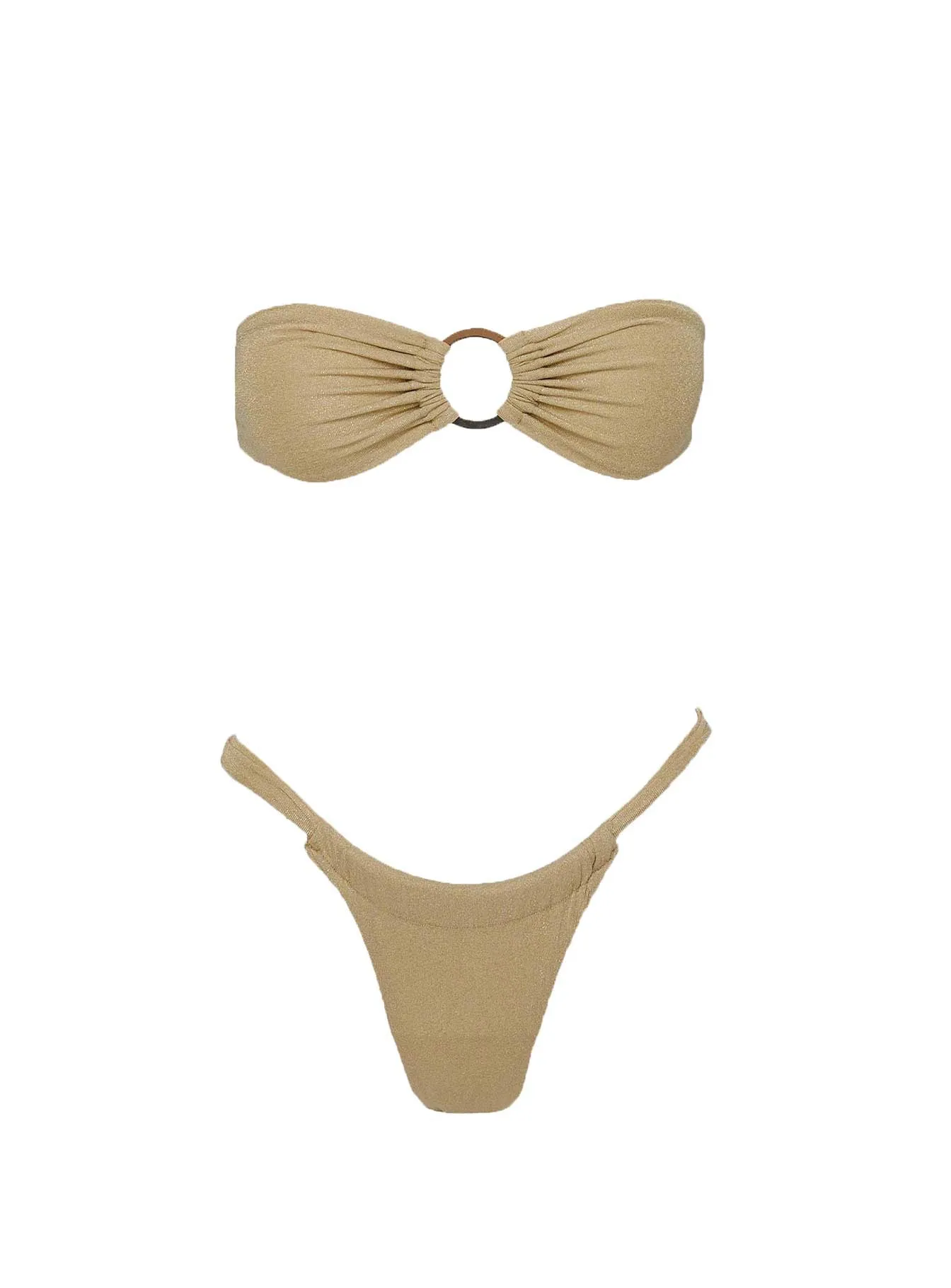 Water Resistant Lining Flexible Underwire Janea Bandeau Ring Glitter Bikini Top Gold
