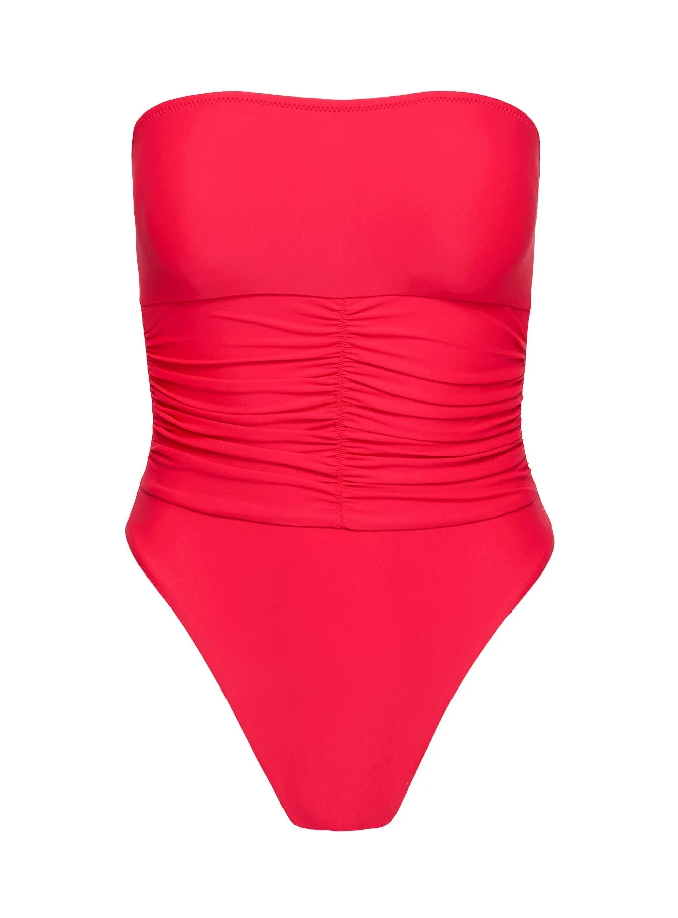 Majorelle Strapless Ruched One Piece Red Anti Chafe Seam Construction Ultra Violet Color Retention