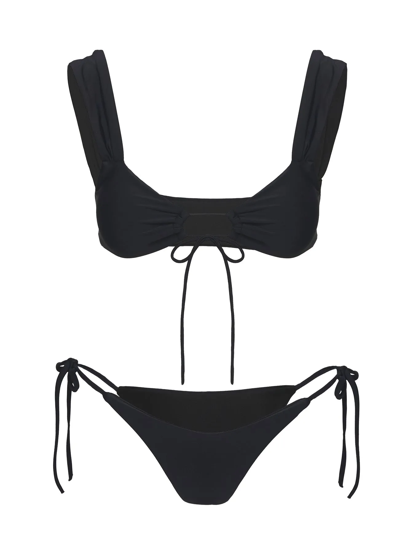 Quick Access Side Pockets Quick Dry Elastic Band Freefall Tie Front Bikini Top Black