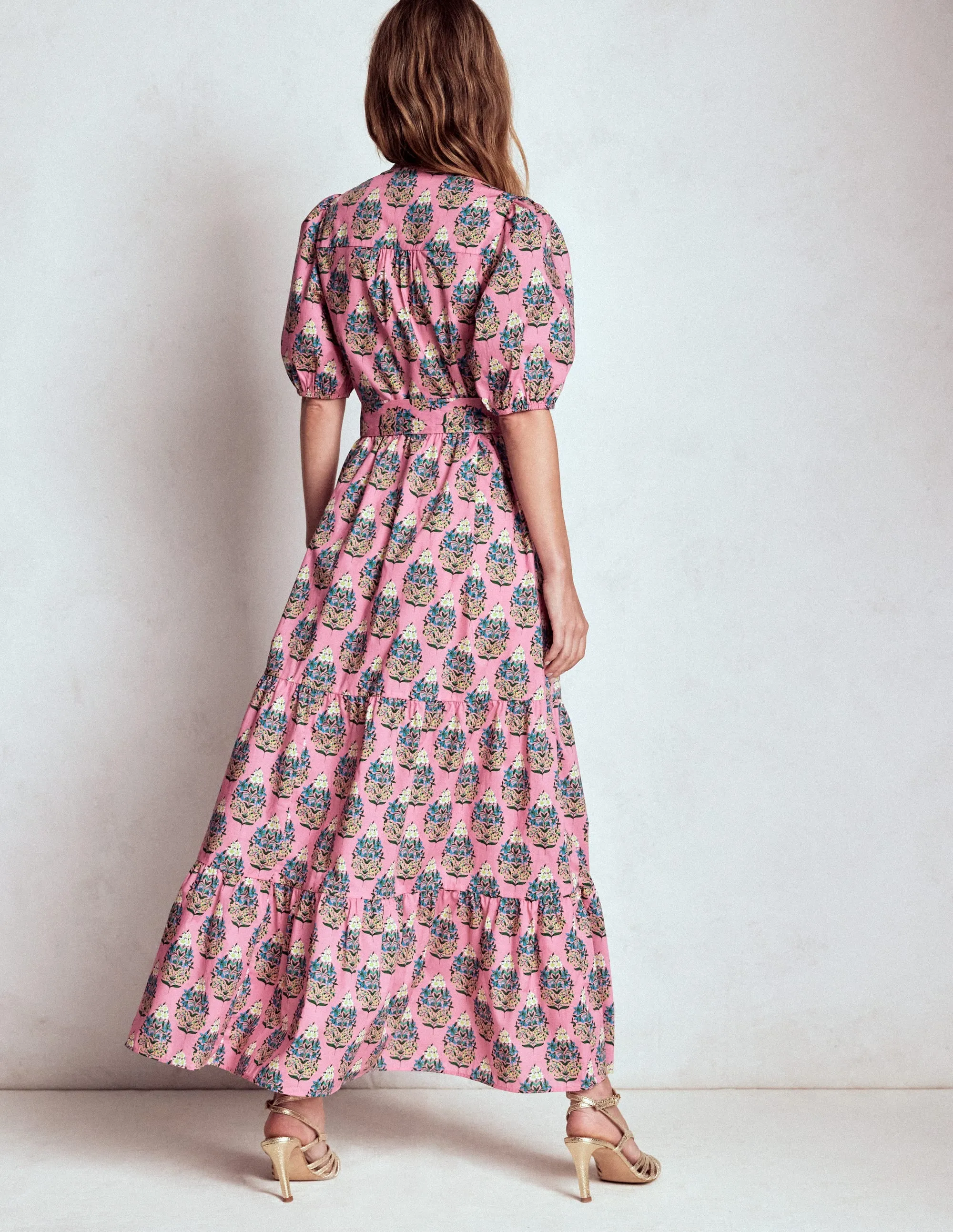 Seasonal Fashion Christabel Cotton Midi Dress-Pink, Wildflower Bouquet