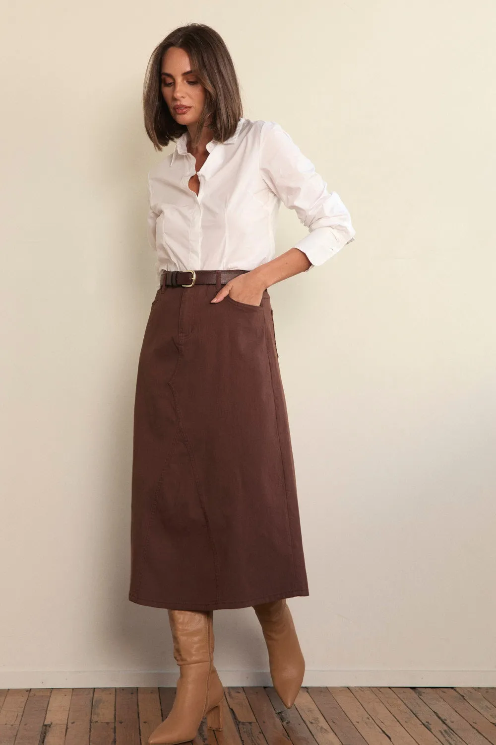 Southern Belle Bridal Mood Stretch A-Line Skirt in Chocolate