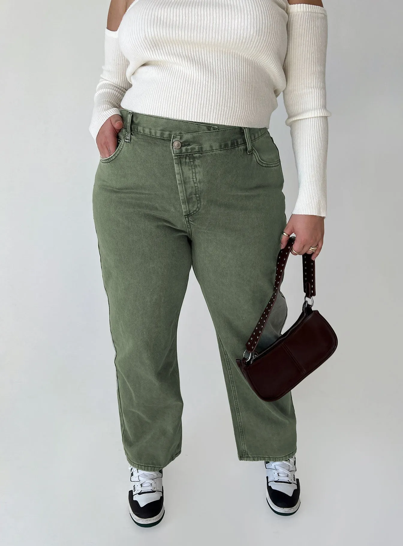 Wrinkle Free Fabric Treatment Brunch Outfit Traveler Gear Holly Asymmetric Straight Leg Jean Green Denim Curve