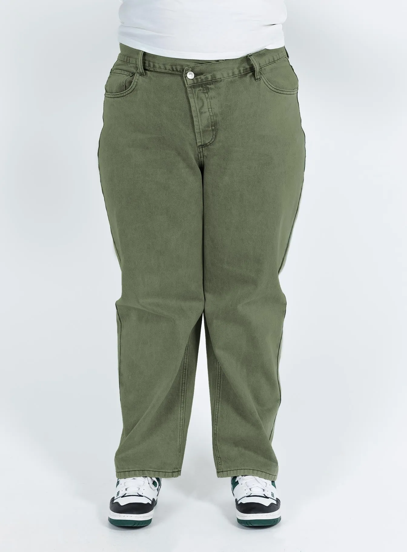 Holly Asymmetric Straight Leg Jean Green Denim Curve Everyday Piece