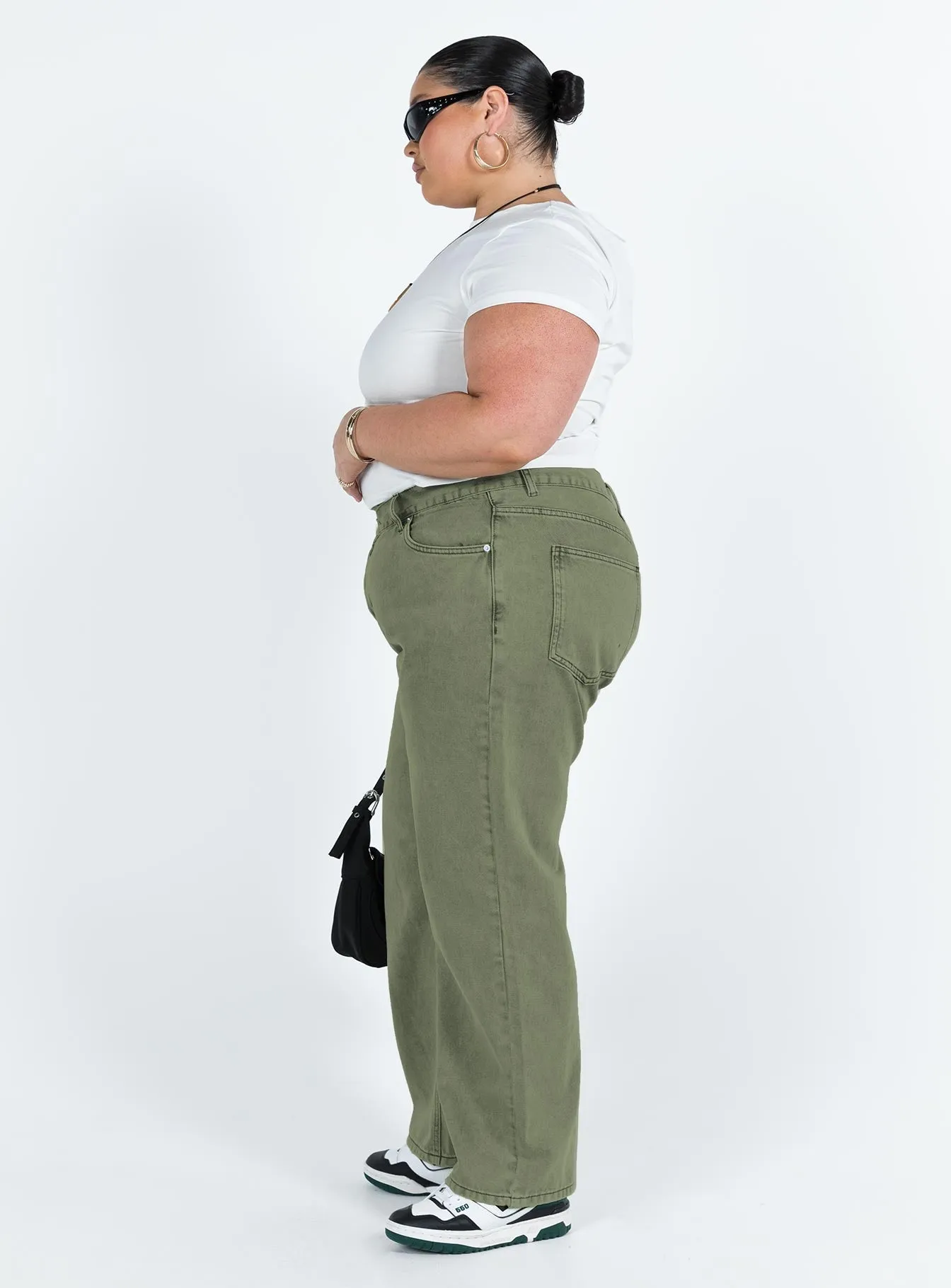 Holly Asymmetric Straight Leg Jean Green Denim Curve Relaxed Style Smart Casual Minimalist Style Stylish Adult Fashion