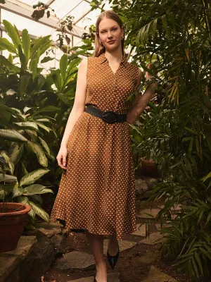 Sleeveless Dot Print Midi Dress Casual yet elegant dress Comfortable chic