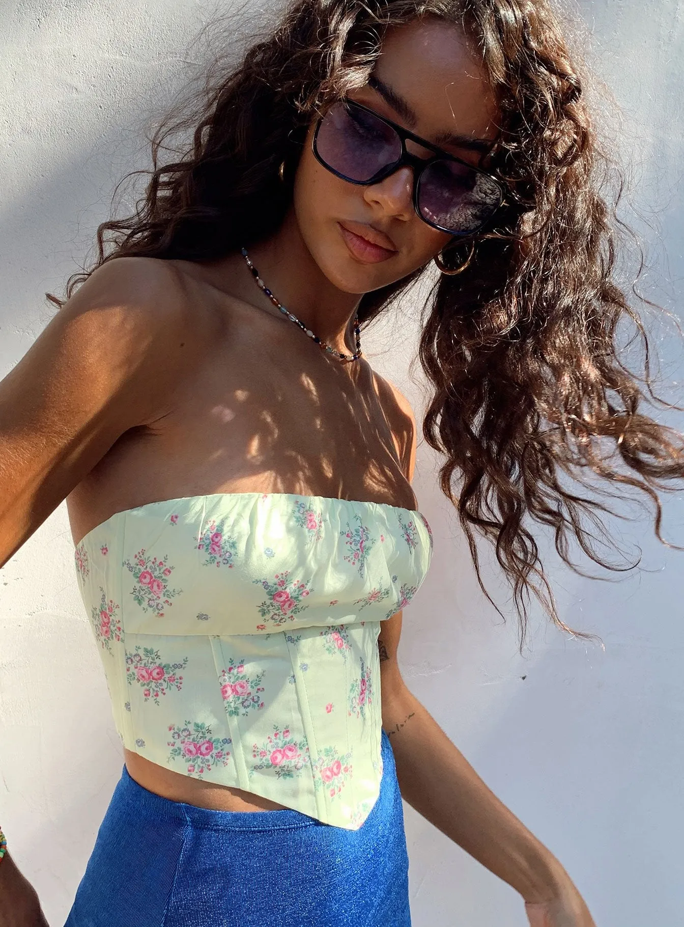TaglessCollars Sporty Blouse Ivy Bustier Yellow Floral