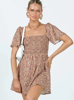 Floral Pattern Ready Now Summer Nights Mini Dress Brown Floral