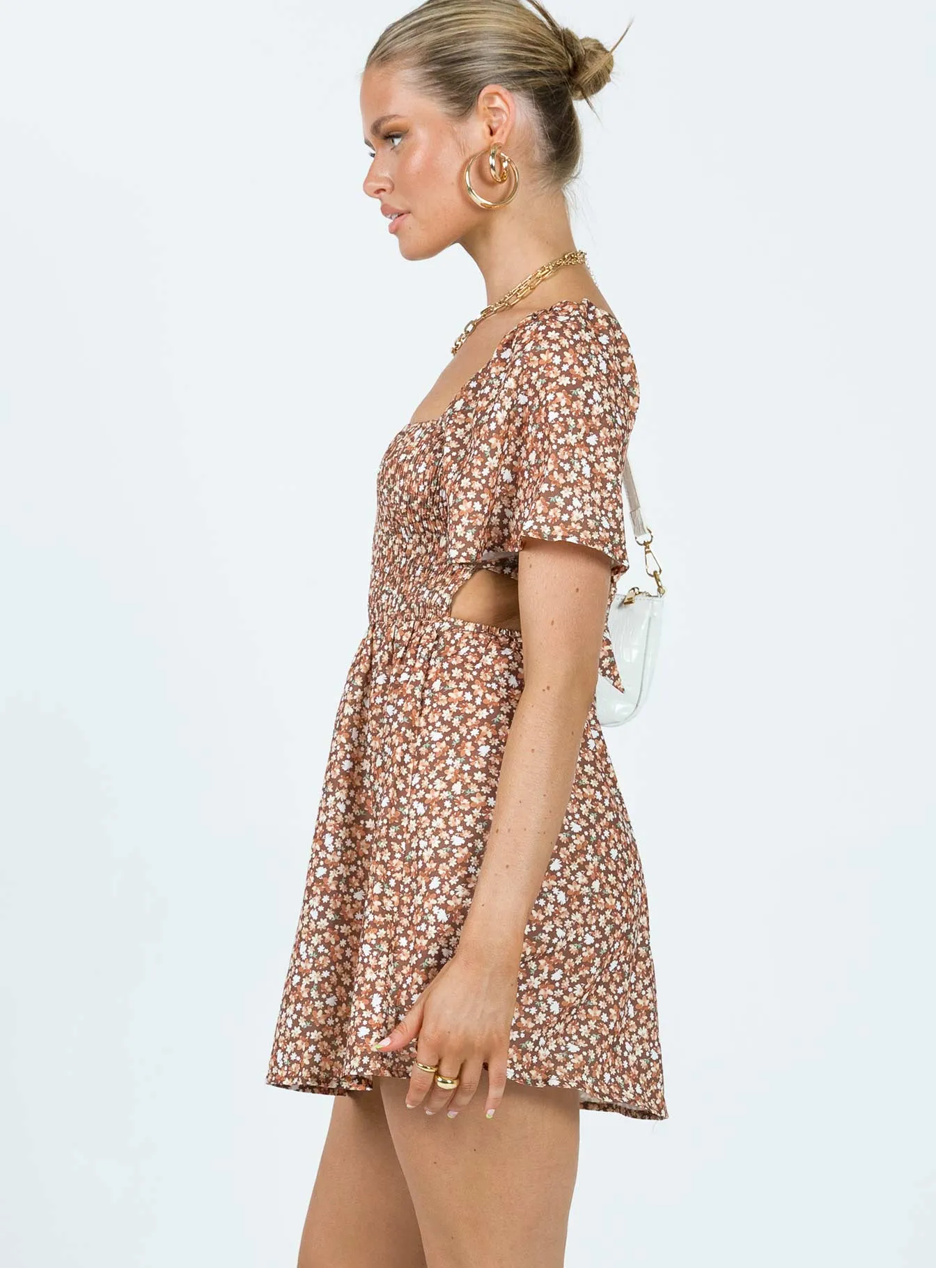Summer Nights Mini Dress Brown Floral Moisture Wicking Lining