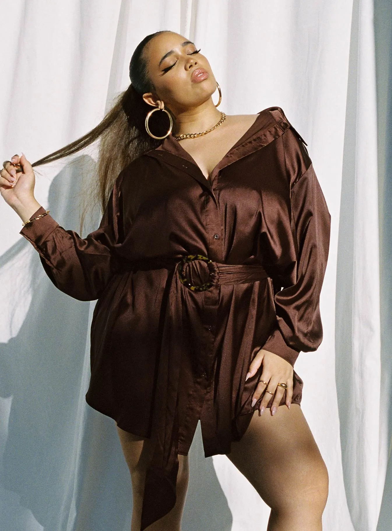Leighton Mini Dress Brown Curve Dress for warm weather Relaxed-fit day mini