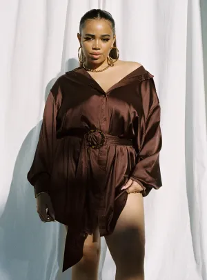 Leighton Mini Dress Brown Curve Bare Leg