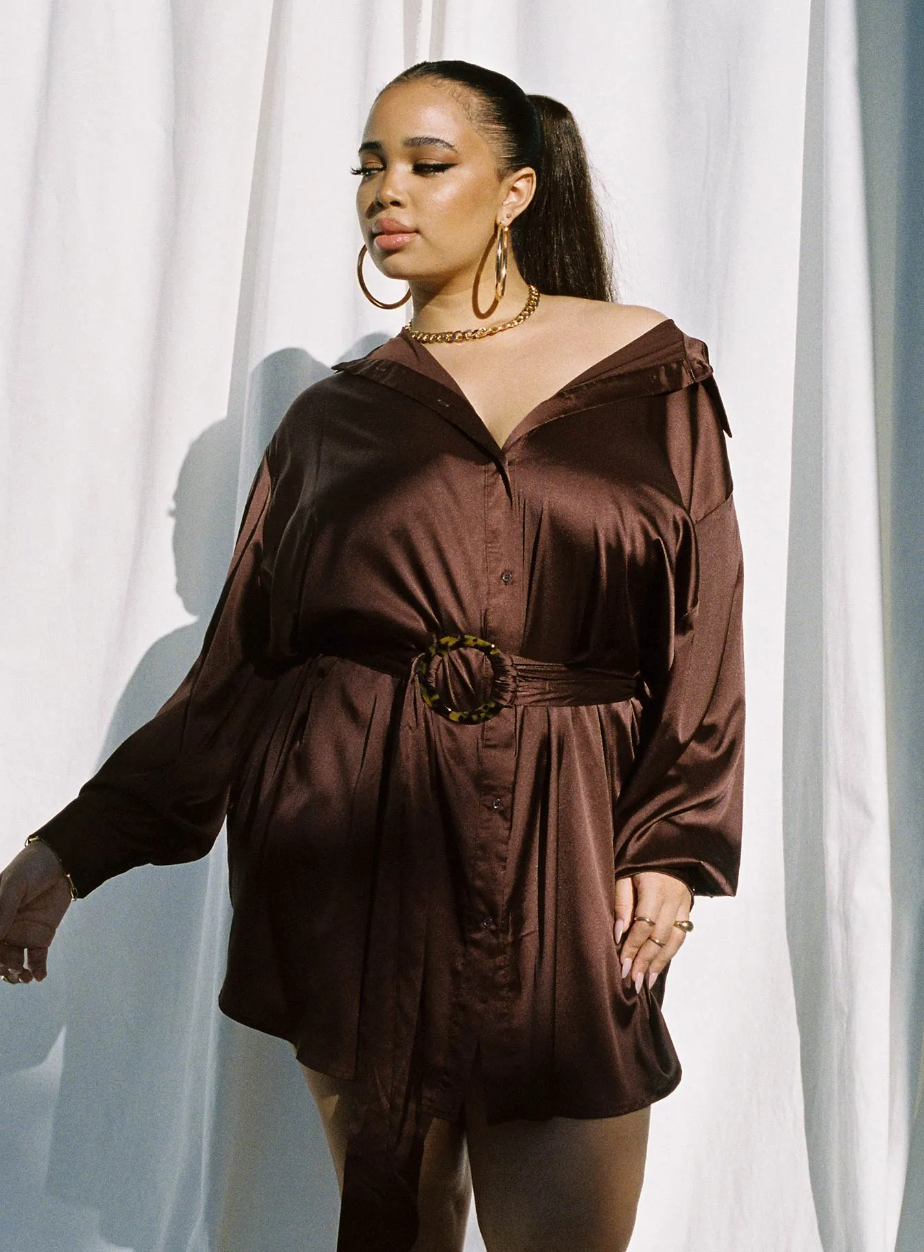 Sheer Glam Summer Ready Look Leighton Mini Dress Brown Curve