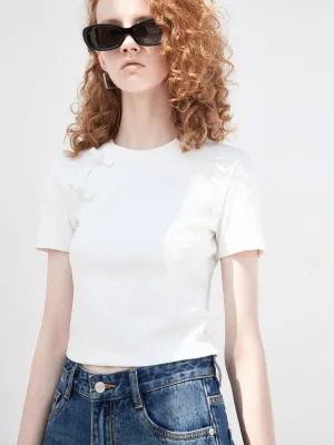 Sleek Layer Chic Style Cheongsam Buckle Ribbed T-shirt