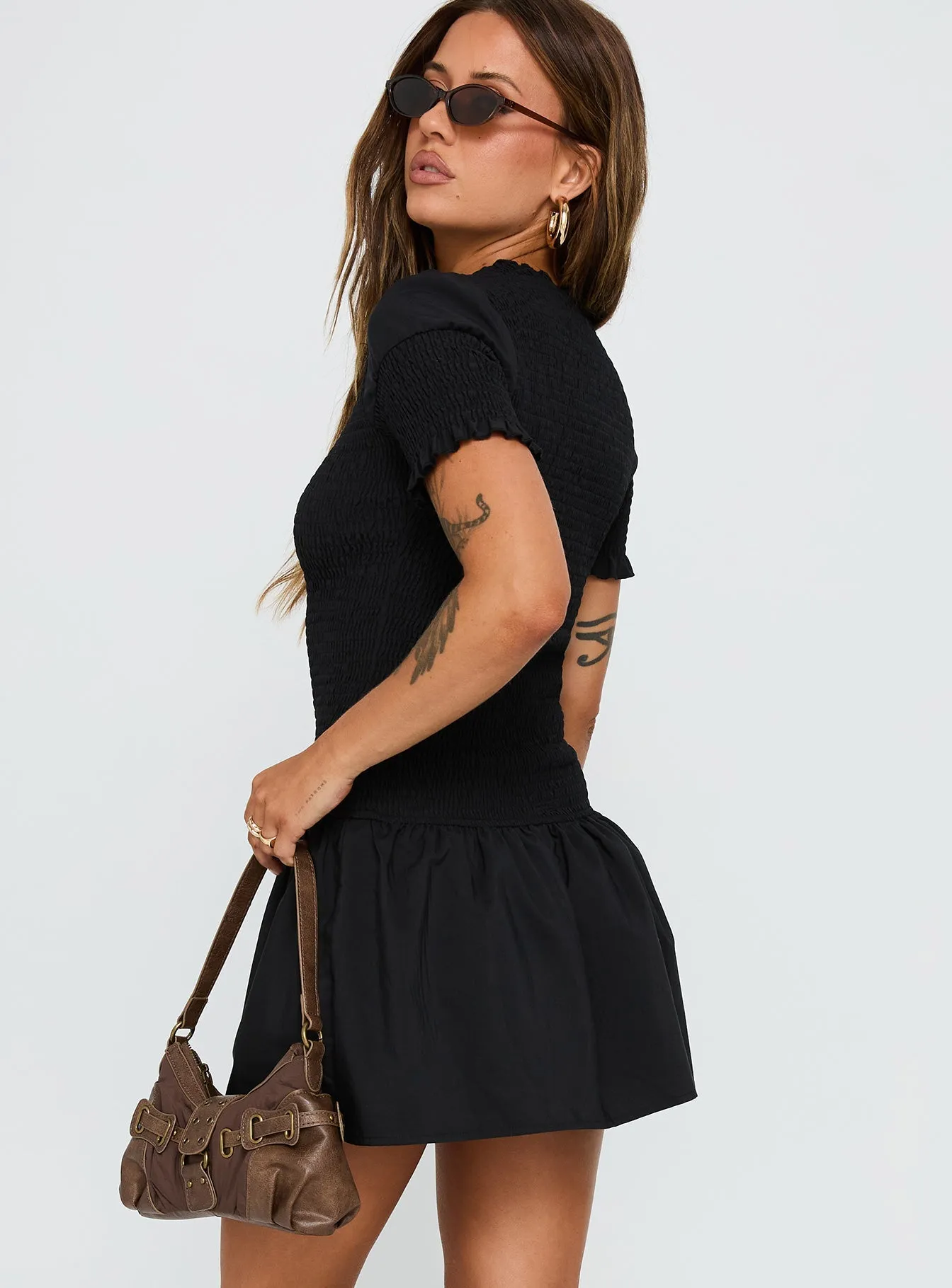 Laurita Shirred Mini Dress Black Trendy Edge