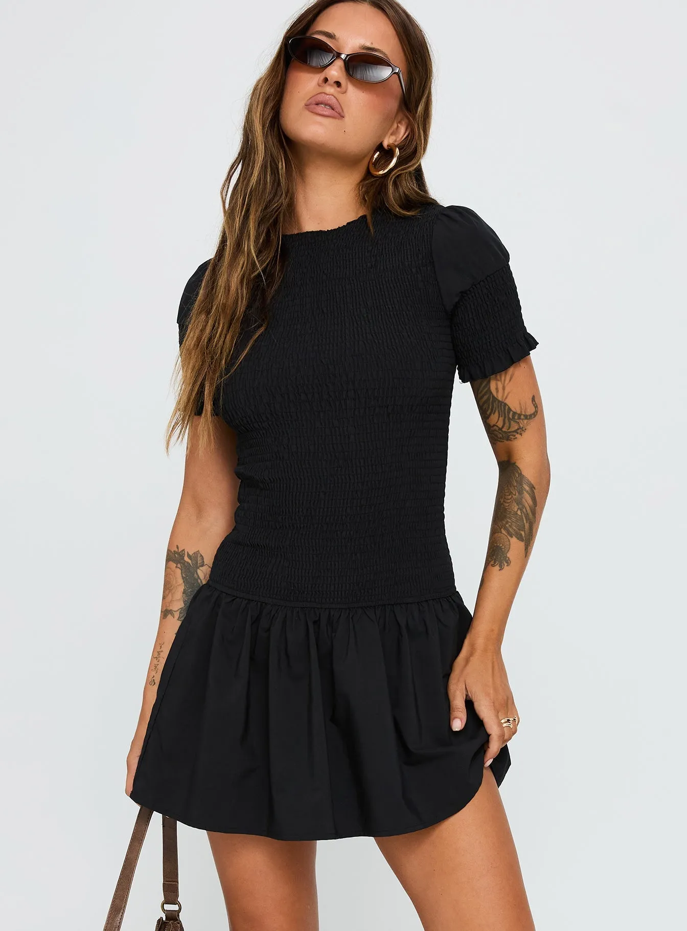 Self Spice Laurita Shirred Mini Dress Black