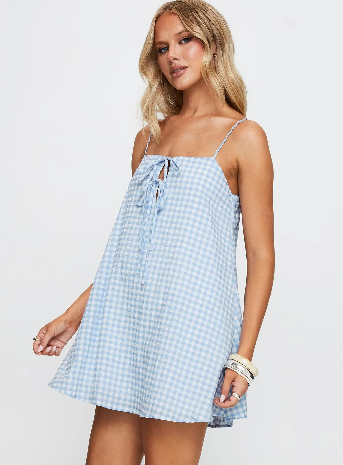 Lily Of The Valley Mini Dress Blue Shiny Tone