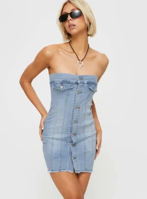 Trendy Edge Marza Denim Strapless Mini Dress Blue