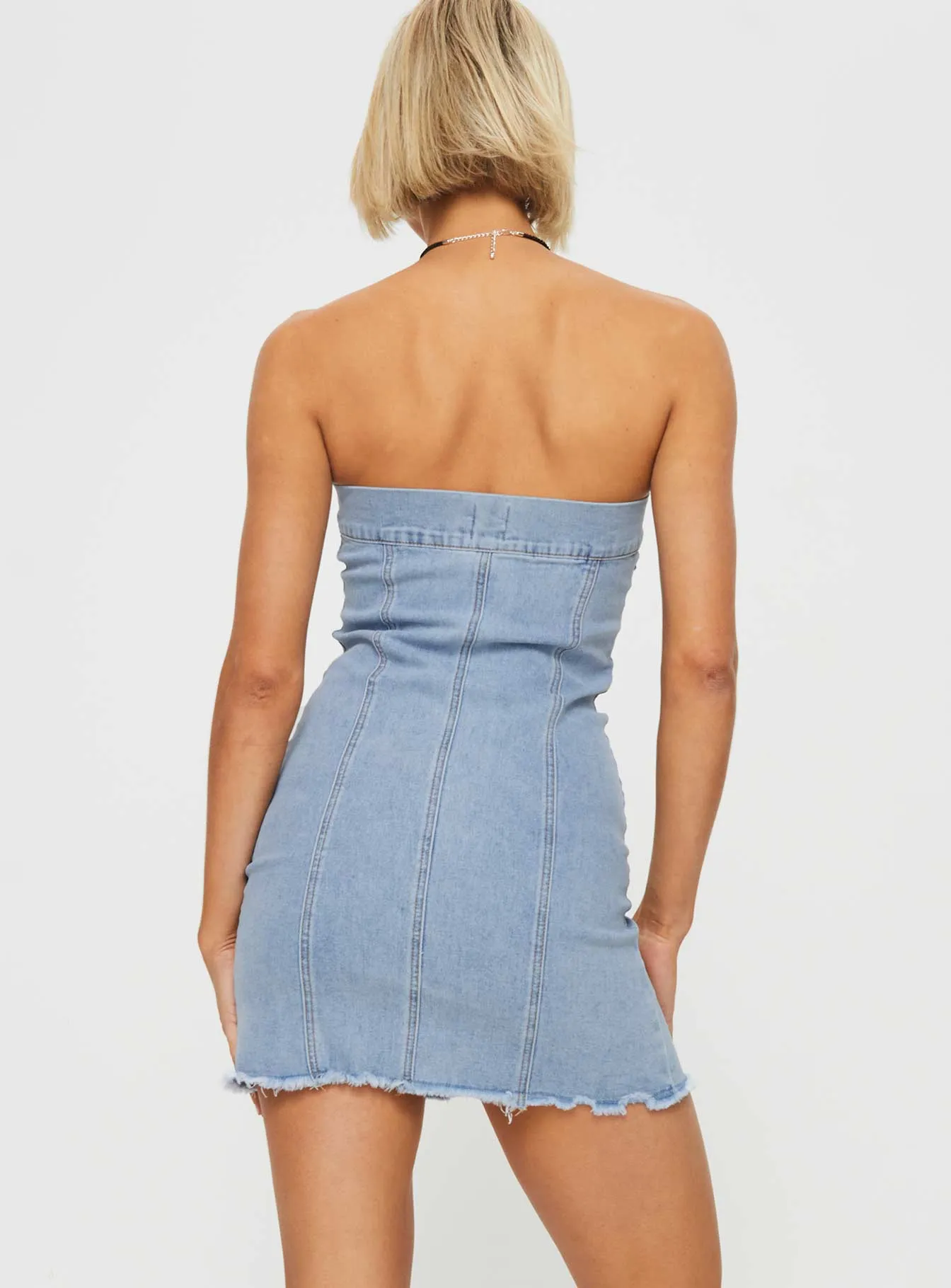 Playful youthful dress Trend Mode Marza Denim Strapless Mini Dress Blue