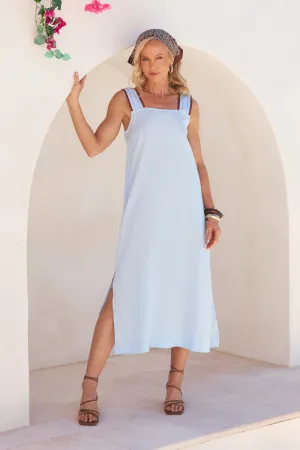 Moon Beam Bohemian-inspired midi Bec Linen Sun Dress in Powder Blue