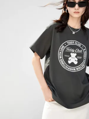 Cartoon Print Cotton T-shirt Sporty Style Wear Dimensional Stability Weave