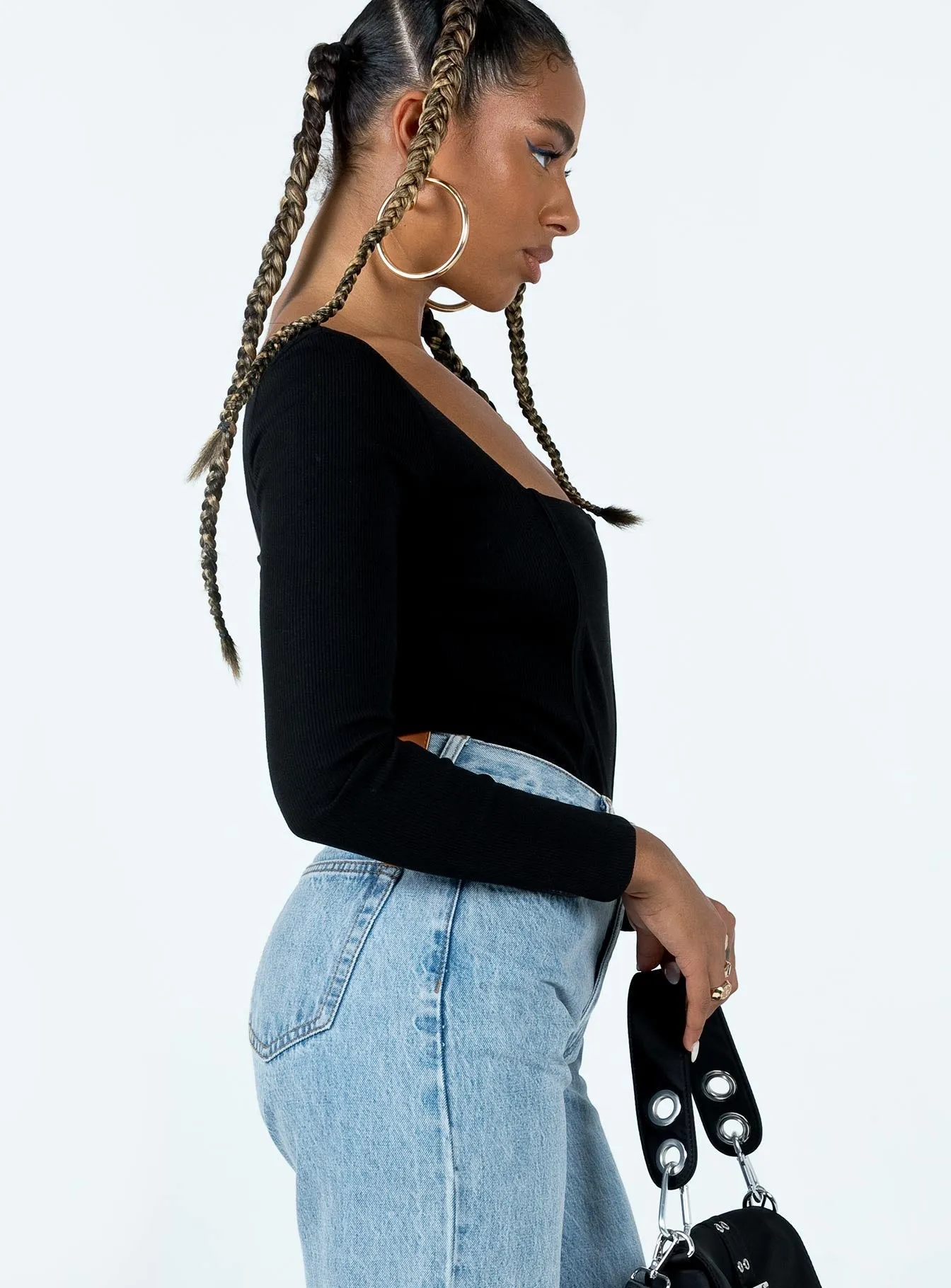 Hassie Long Sleeve Bodysuit Black Essential Street