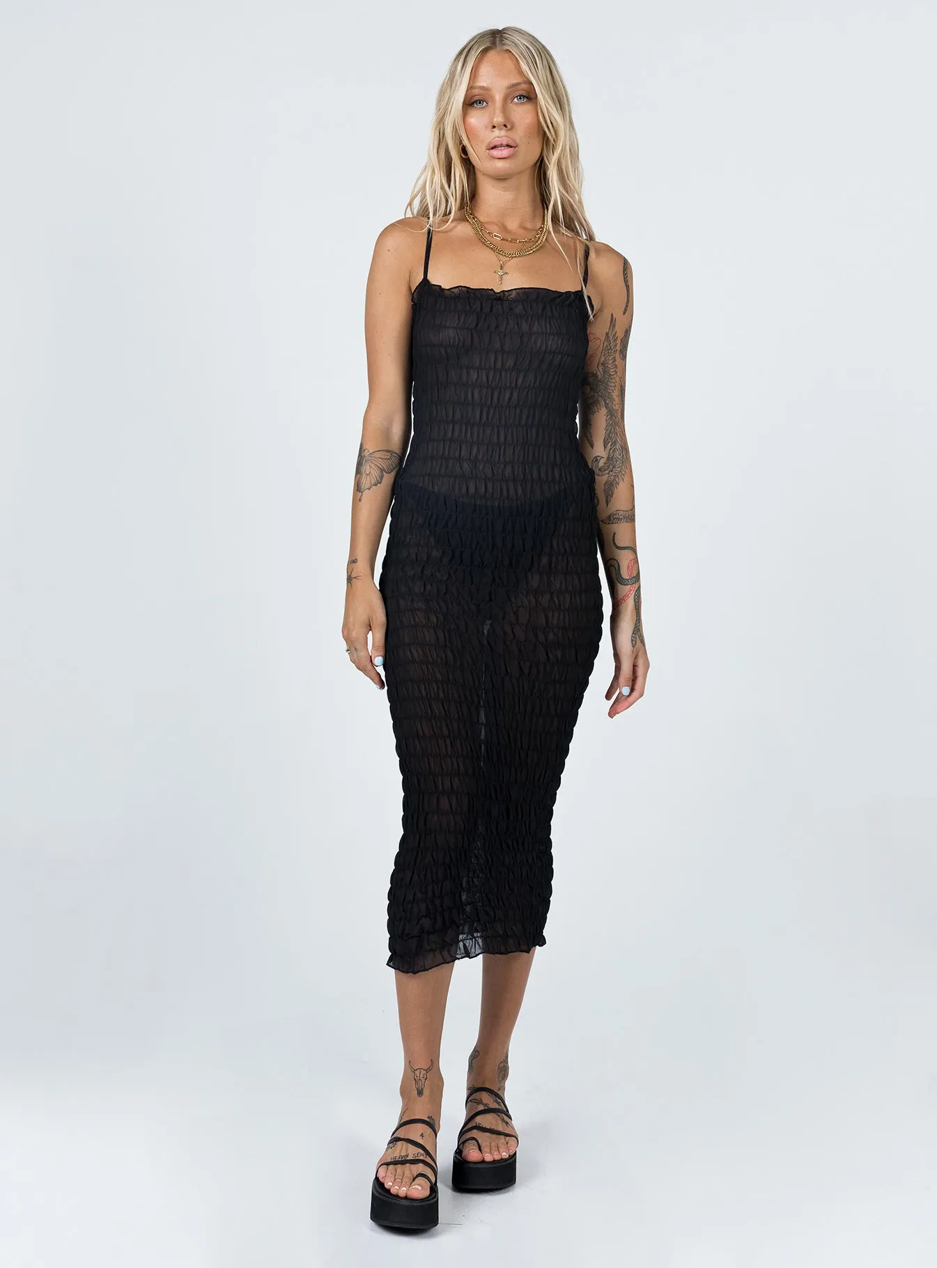 Charmed Midi Dress Black Neon Pop