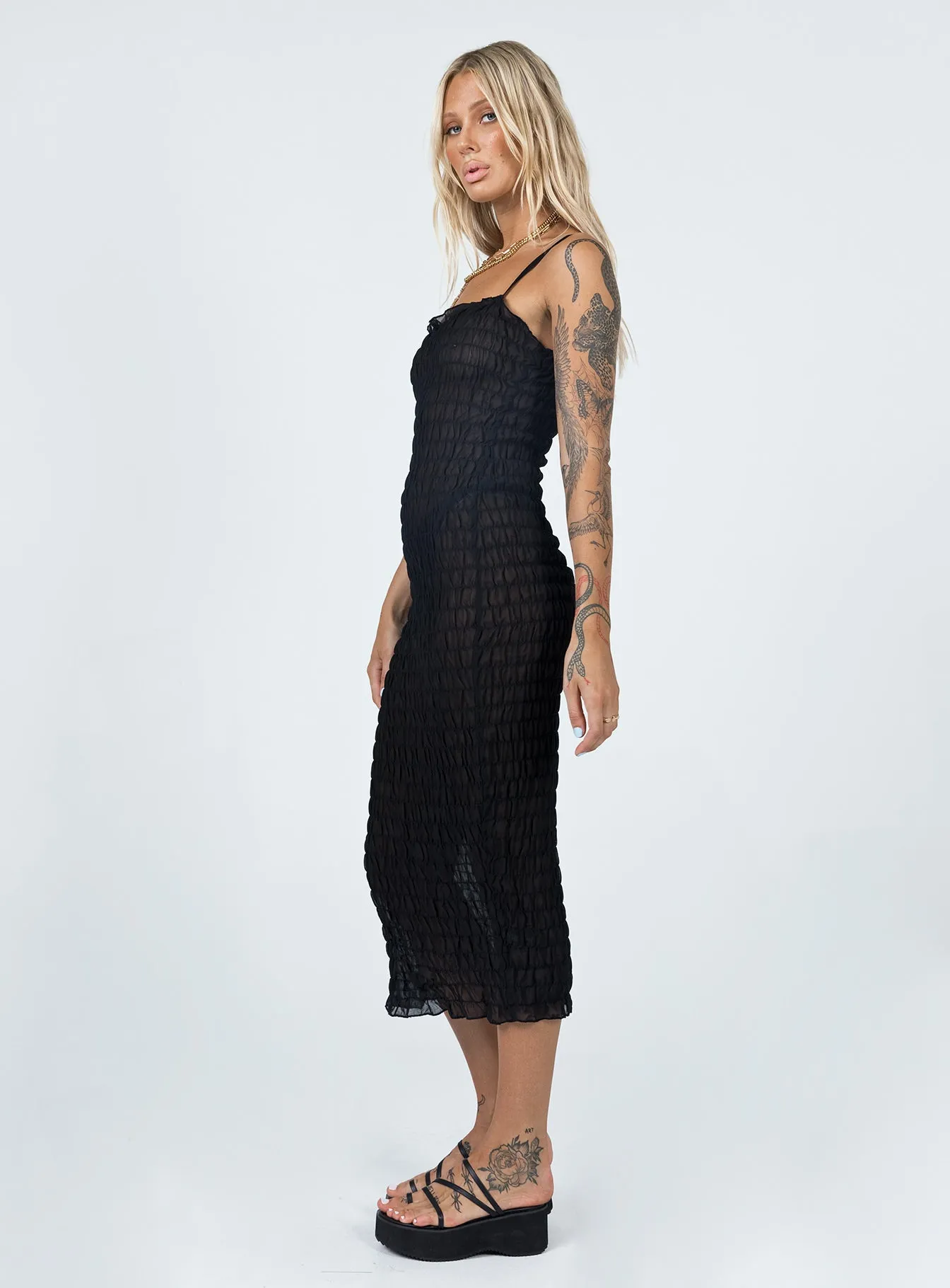 Pool side Comfortable evening wear Charmed Midi Dress Black