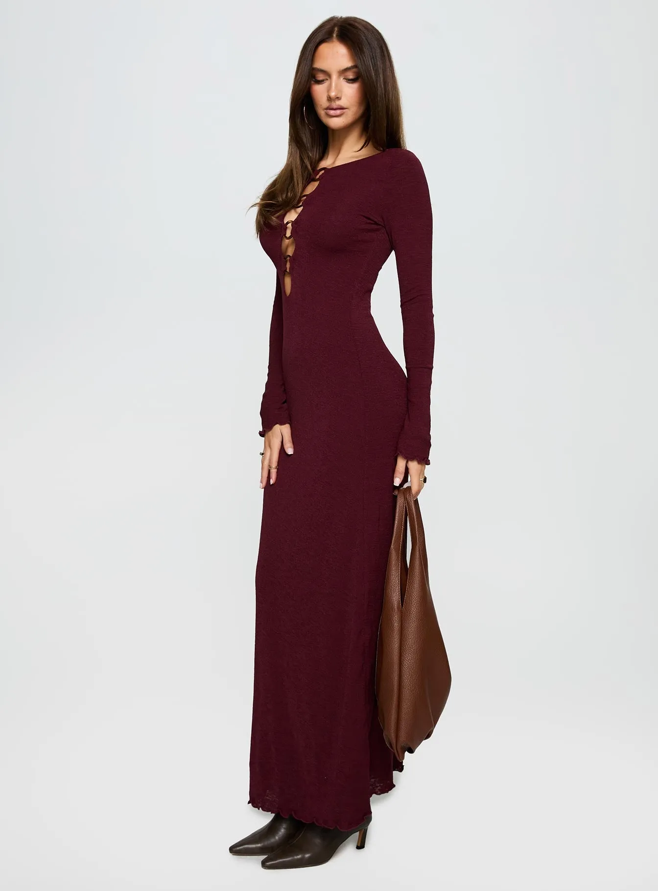 Dejonge Ring Long Sleeve Maxi Dress Currant Rural Path