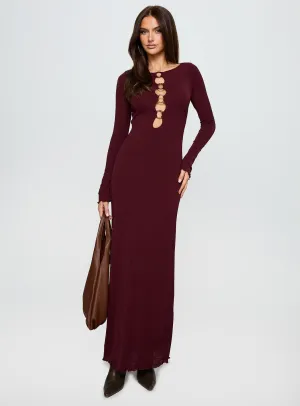 Relaxed and stylish dress Dejonge Ring Long Sleeve Maxi Dress Currant