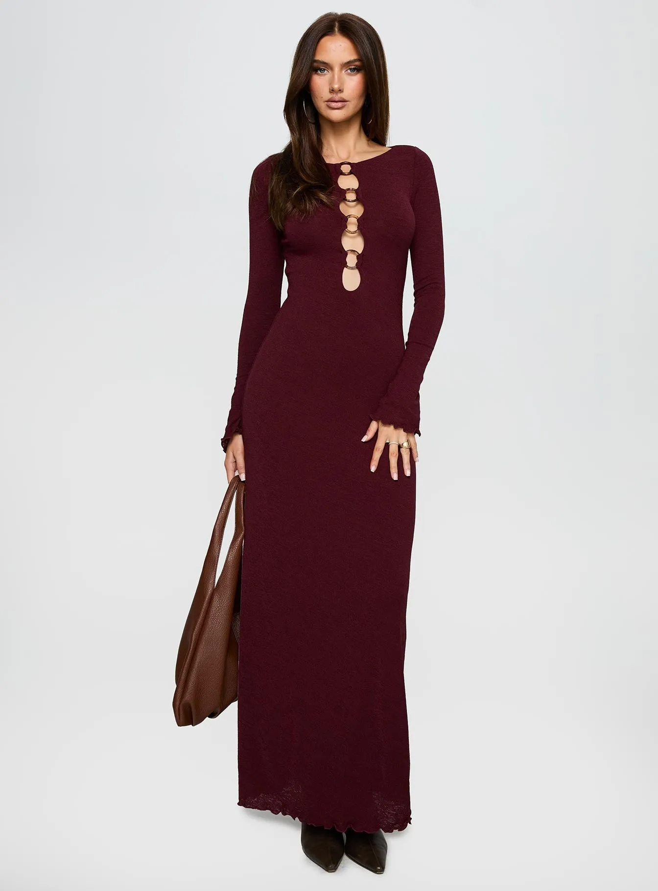 Dejonge Ring Long Sleeve Maxi Dress Currant Tulle Flow Agate Glow