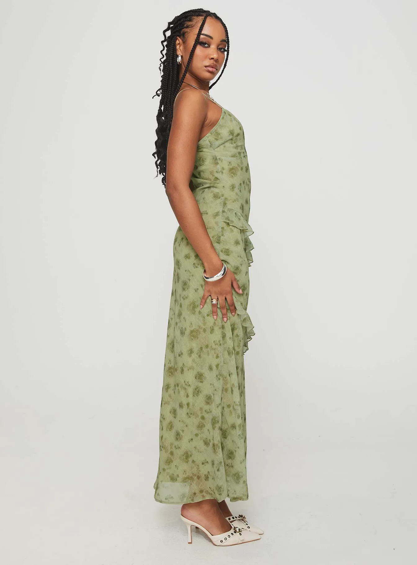 Muslin Soft Romance Feel Teffoli Maxi Dress Green