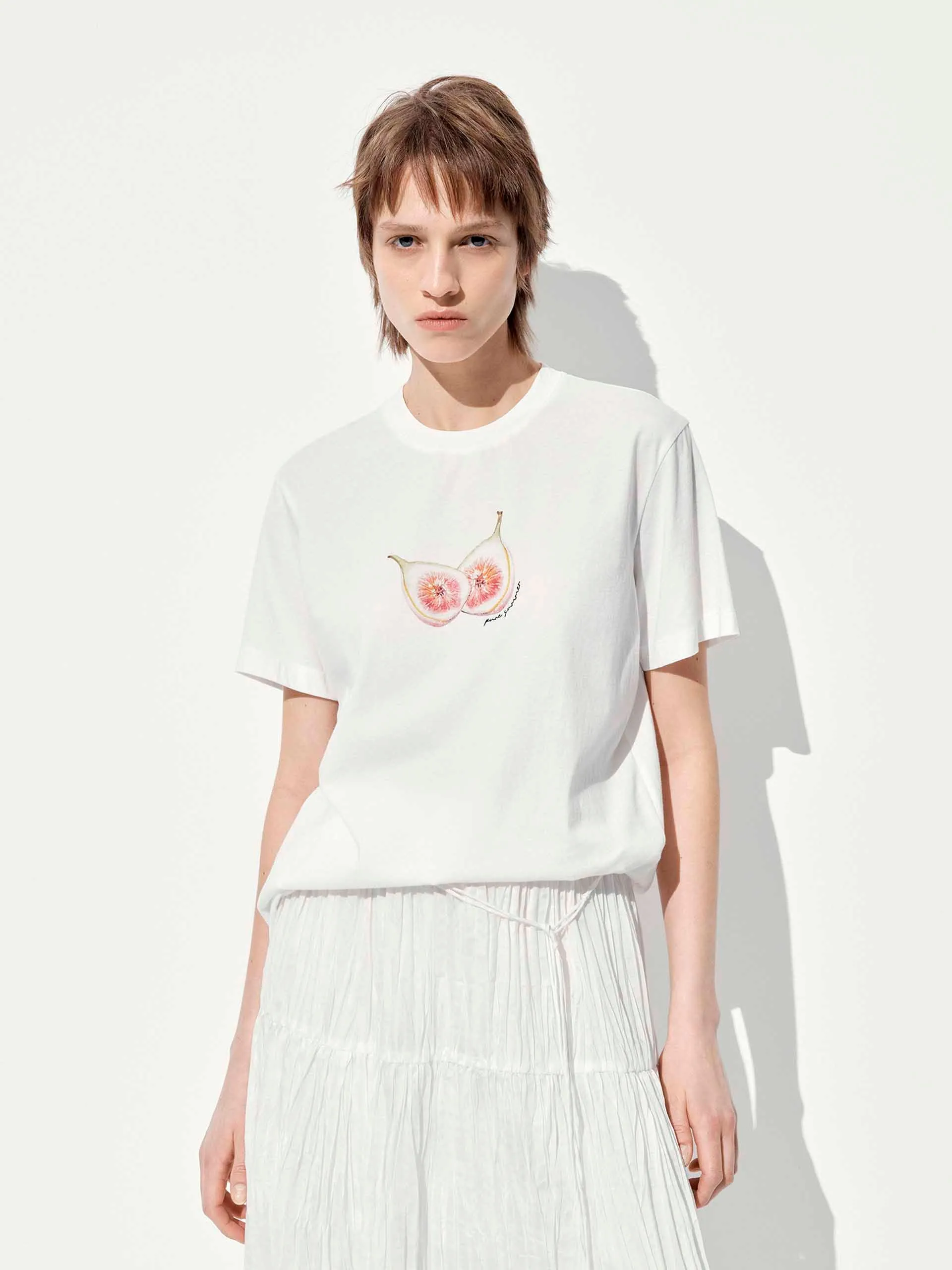 Fruit Print Cotton T-shirt Casual and Soft Pocket Detailing