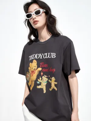Vintage Cartoon Print Cotton T-shirt Cozy Look Wear