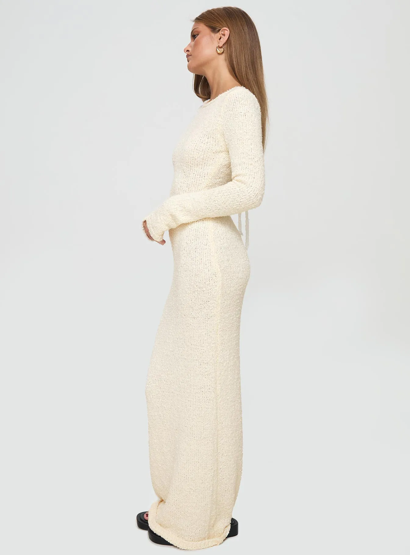 Cosy Up Long Sleeve Boucle Maxi Dress Cream Quartz Glow Bamboo Glow