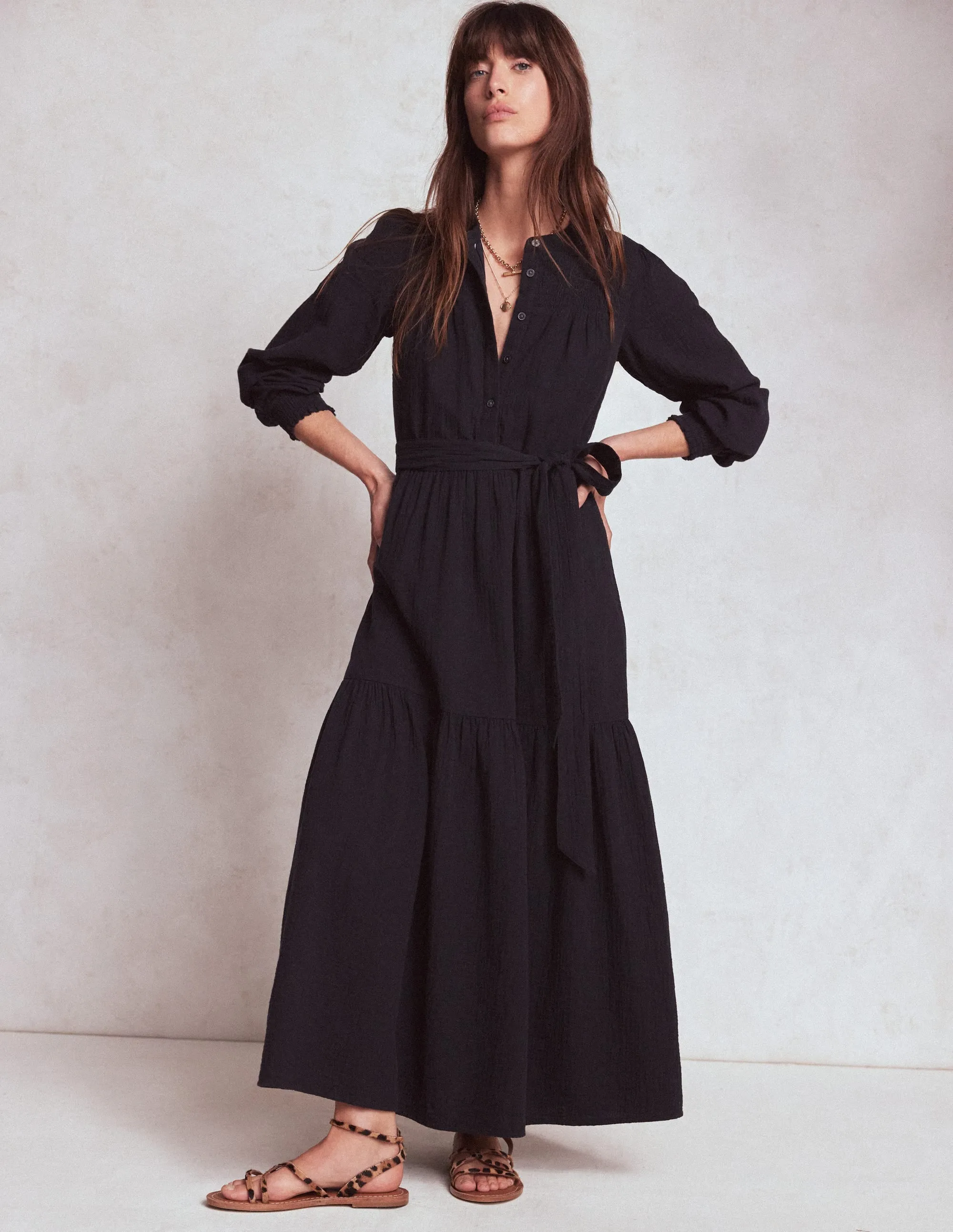Meadow Bloom Cecily Double Cloth Midi Dress-Midnight Blue