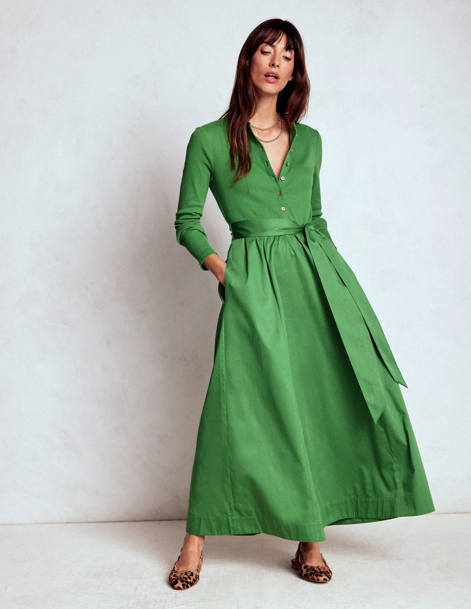 Graceful Aging Button Detail Mix Dress-Fairway