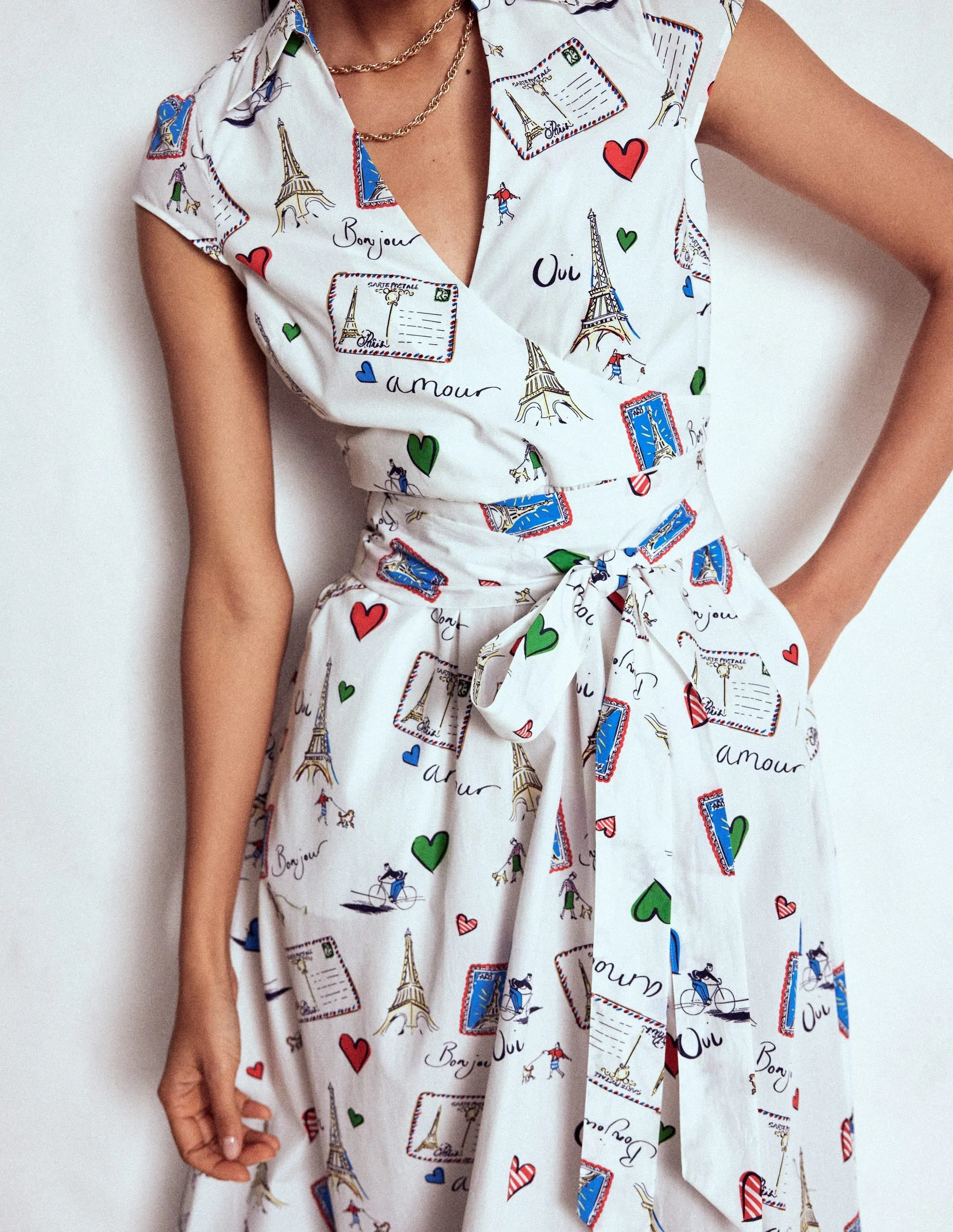 Julia Cotton Wrap Midi Dress-Ivory, Postcard From Paris Wood Deck Beach Path