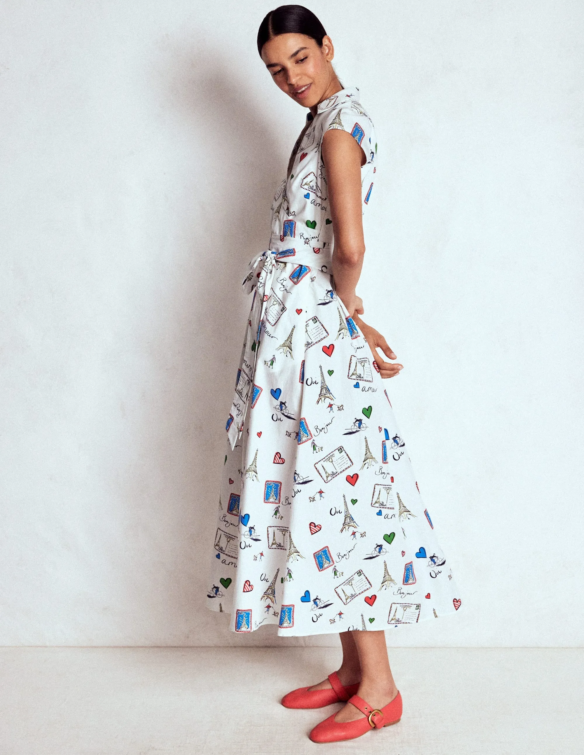Julia Cotton Wrap Midi Dress-Ivory, Postcard From Paris Trendy and Timeless Fashionable Fit