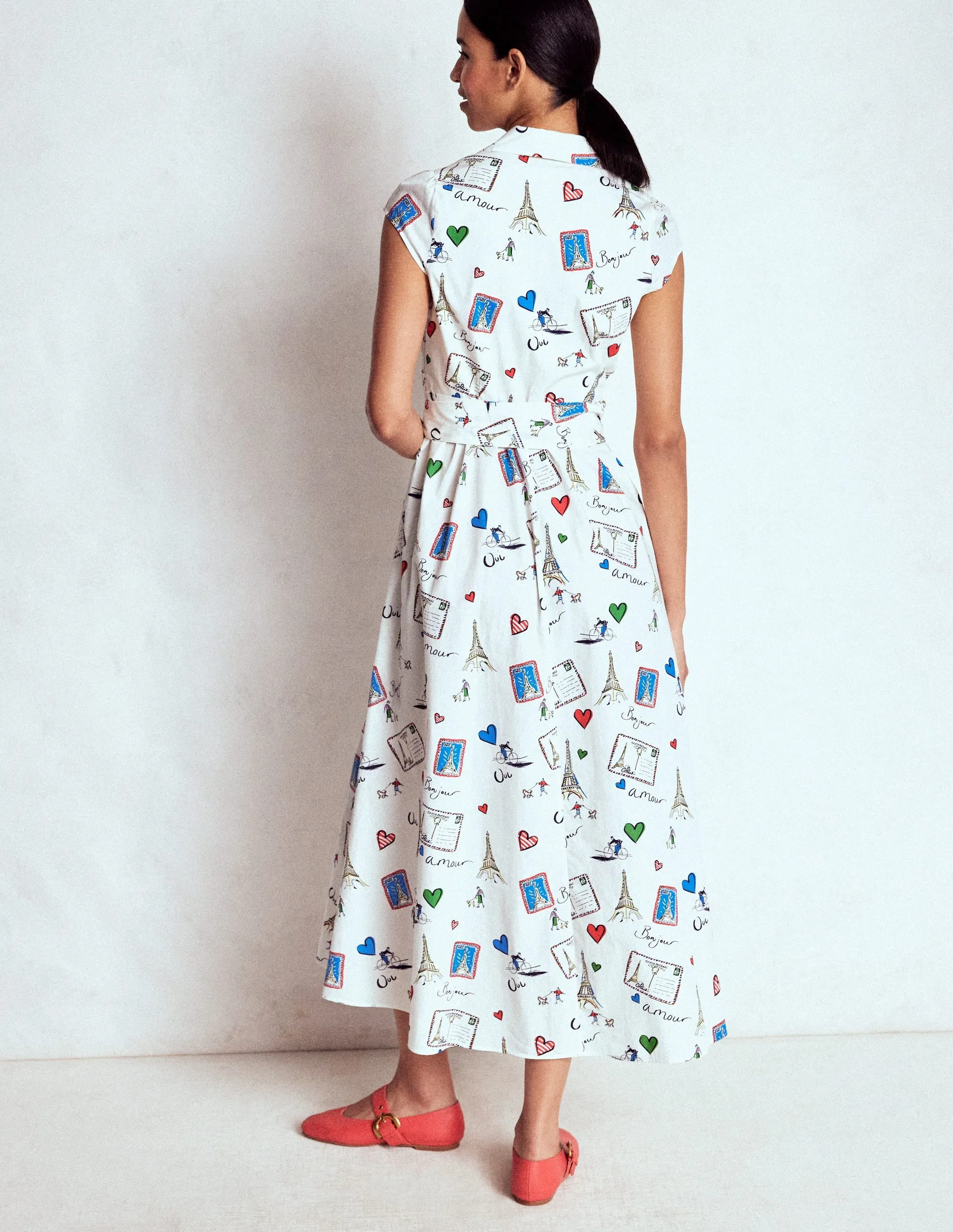 Nordic Edge Smart and Stylish Julia Cotton Wrap Midi Dress-Ivory, Postcard From Paris