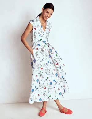 Ruby Shine Julia Cotton Wrap Midi Dress-Ivory, Postcard From Paris
