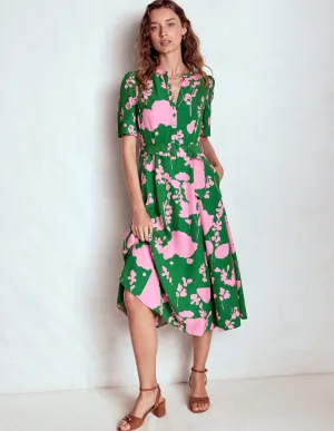 Kate Puff Sleeve Belted Dress-Highland Green, Dainty Sprigs Polished Ease Drizzle Sky