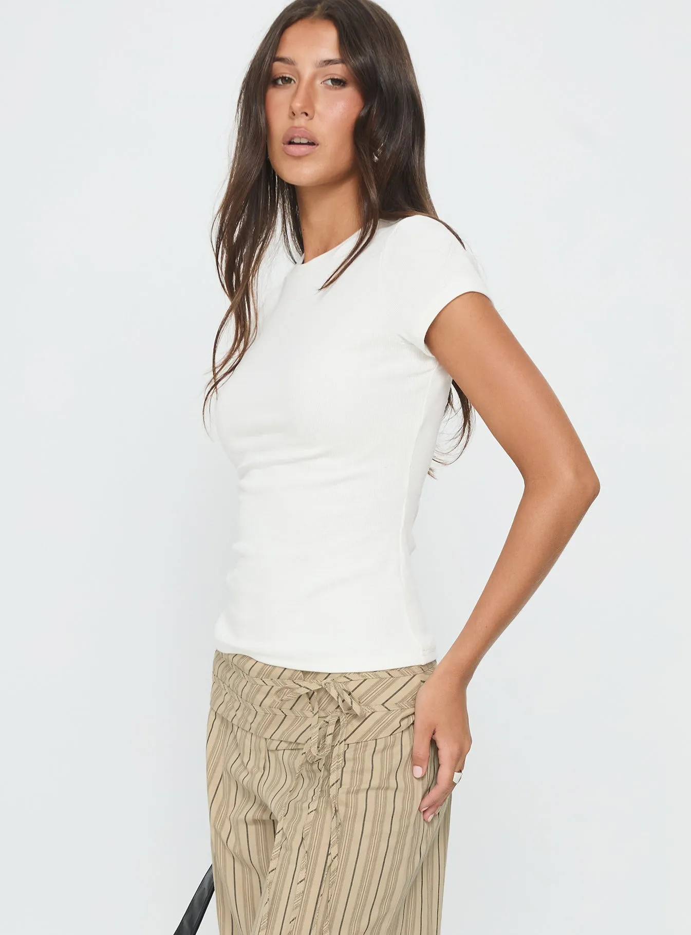 Non Irritating Collar Breathable Yarn Composition Baseline Longline Rib Top White