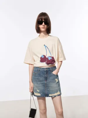 Casual Day Wear Cherries Pattern Cotton T-shirt