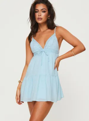 Nicoletta Mini Dress Light Blue Crop Cut Close Wrap